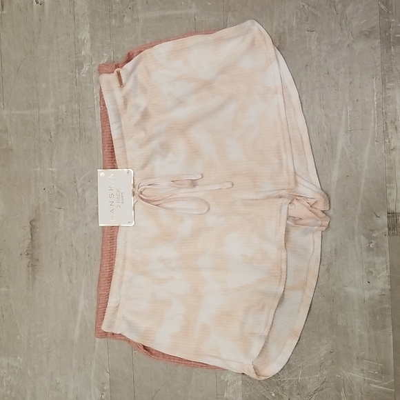 💕DANSKIN💕 PJ Print & Solid Ribbed PJ Shorts 2Pk Pink & White Pattern Large NWT - Picture 1 of 8
